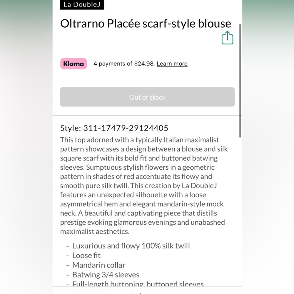 NWT la double J Oltrarno Placée scarf-style blouse small - Picture 12 of 15